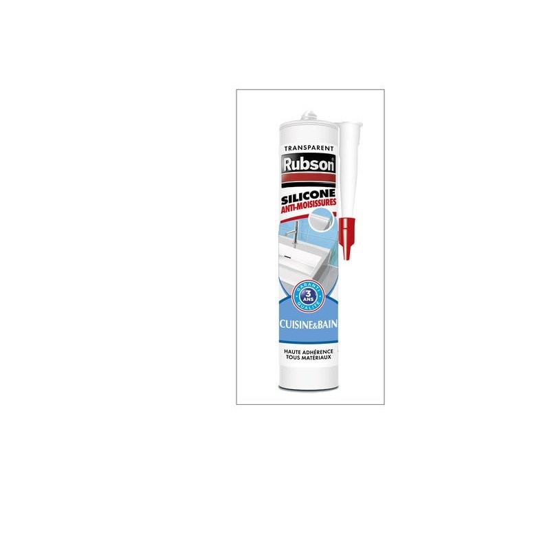 Mastic silicone cuisine/bain transparent RUBSON cartouche 280 ml