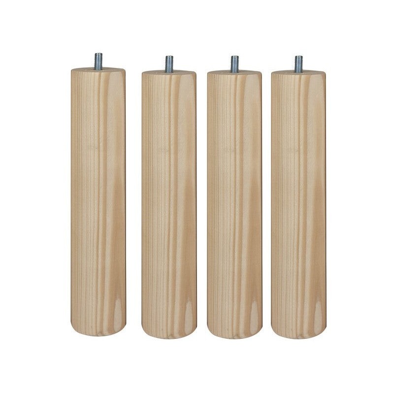 Lot De 4 Pieds De Lit/Sommier Cylindrique Fixes Hêtre / Beige / Naturels, 25Cm