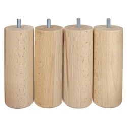 Lot De 4 Pieds De Meuble Cylindrique Fixes Hêtre Brut Blanc/Beige/Naturels, 15Cm