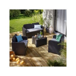 Salon bas de jardin, plastique recyclé, SORRENTO Anthracite, 4 personnes