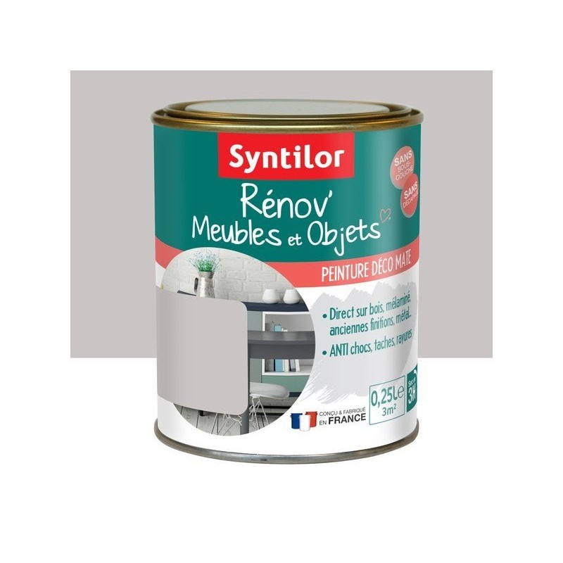 Peinture meuble et boiserie Rénov' SYNTILOR gris pierre mat 250 ml