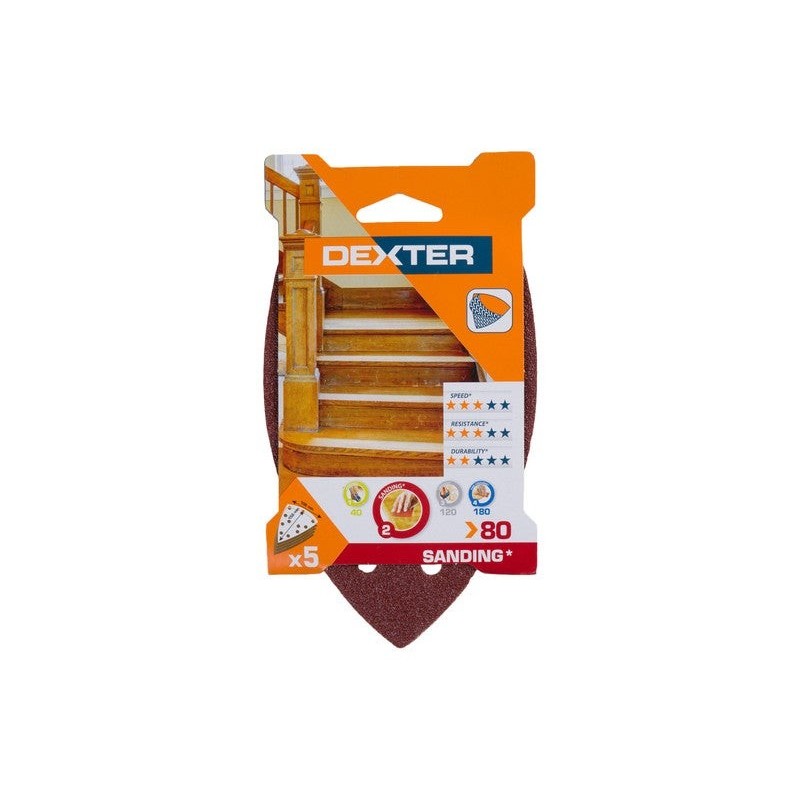 Lot de 5 garnitures abrasives grains 80, DEXTER, 152 x 102 mm