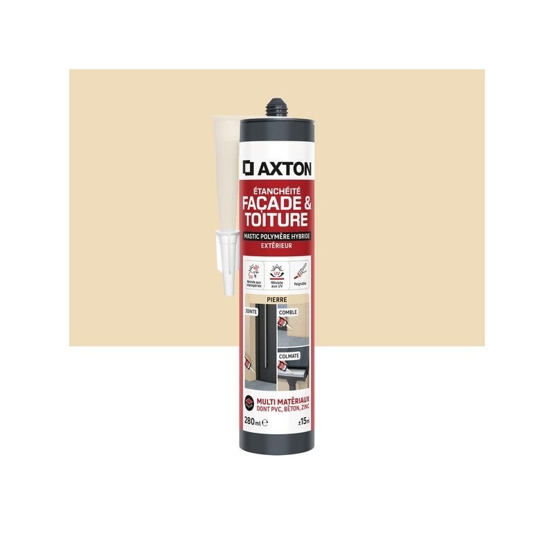 Mastic étanchéite facade/toiture polymère hybride AXTON t.pierre 280ml