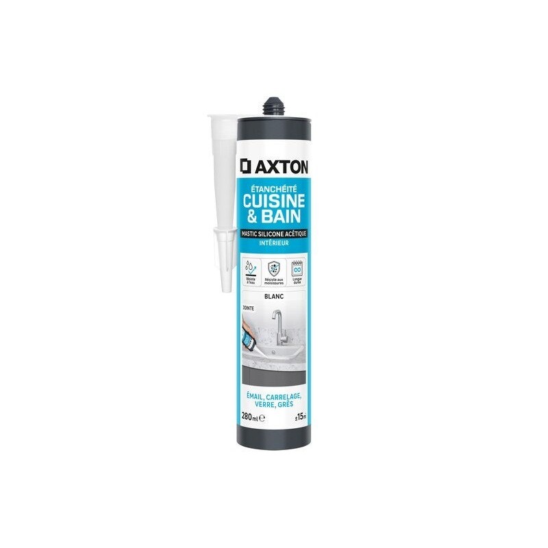 Mastic silicone cuisine/bain blanc AXTON cartouche 280 ml