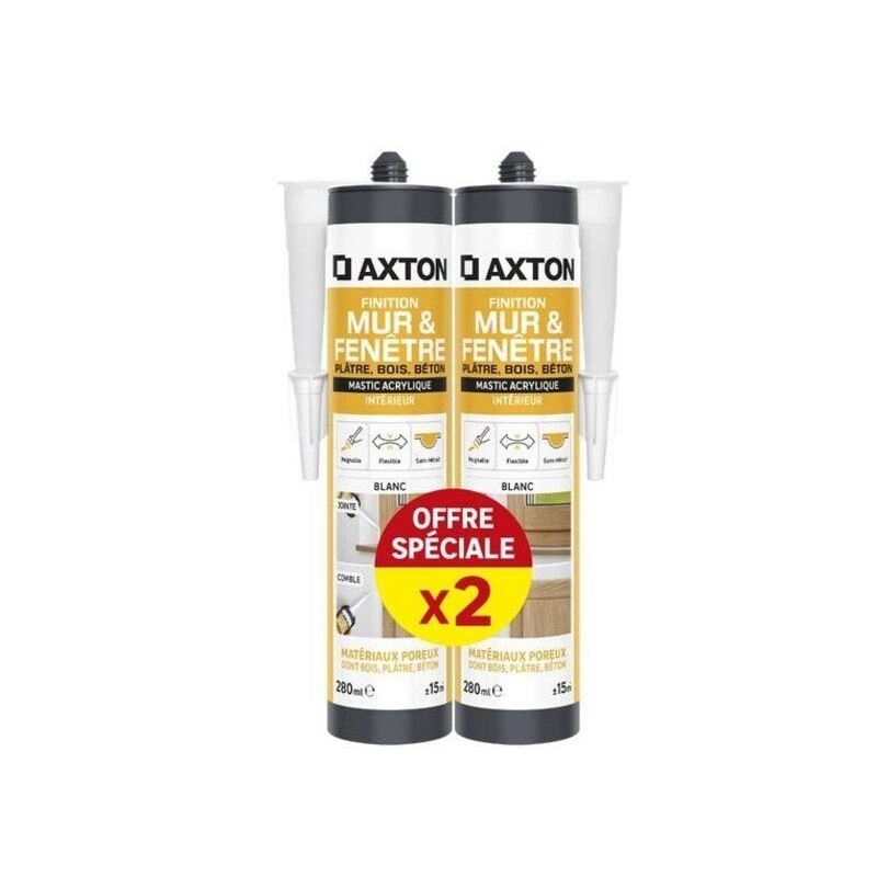 Mastic mur/fenetre acrylique platre/bois/beton AXTON blc cart 280ml x2