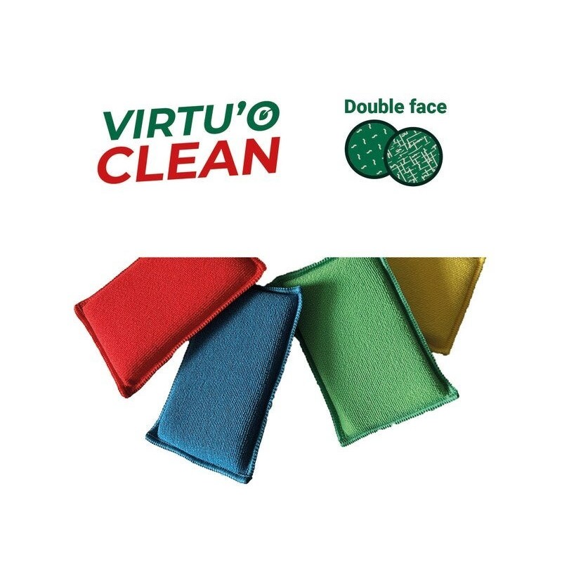 Lot de 4 éponges microfibre recyclées multisurface, LISERÉ VERT