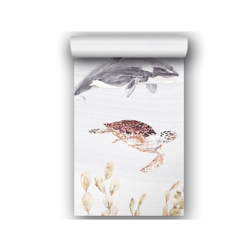 Papier peint intisse panoramique motif sealife multicolore