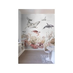 Papier peint intisse panoramique motif sealife multicolore