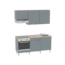 Cuisine équipée Eleki gris, 6 meubles avec électroménager, L180 x H217 x P58 cm