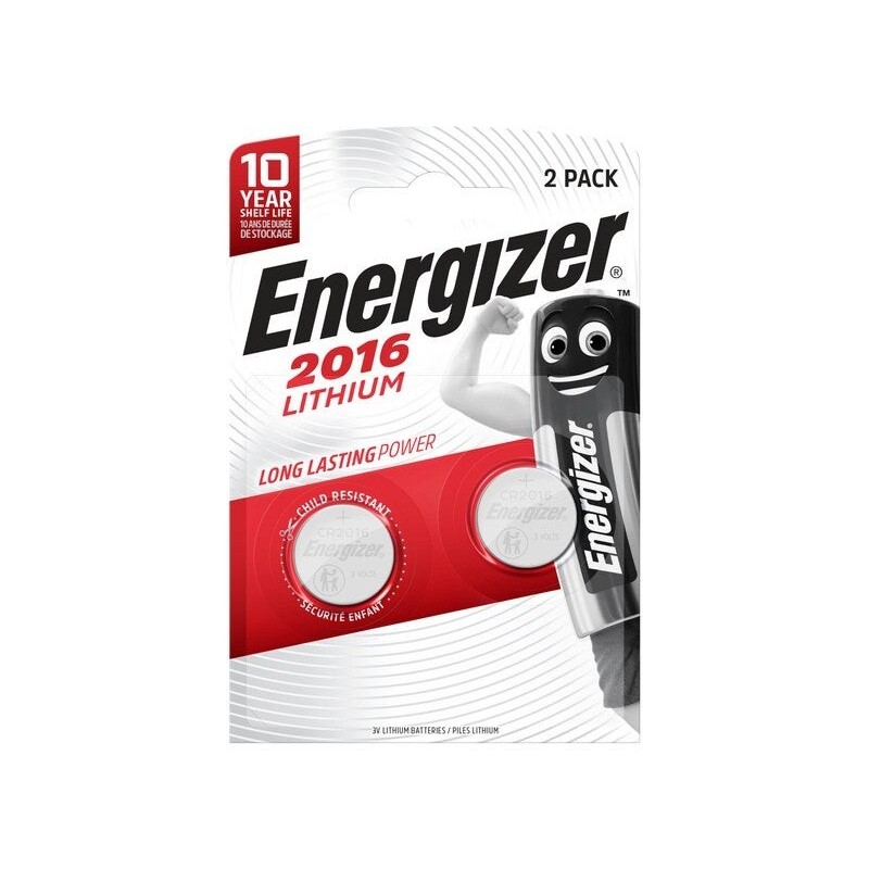 Lot De 2 Piles Bouton Cr2016/Dl2016, 3 V, Energizer