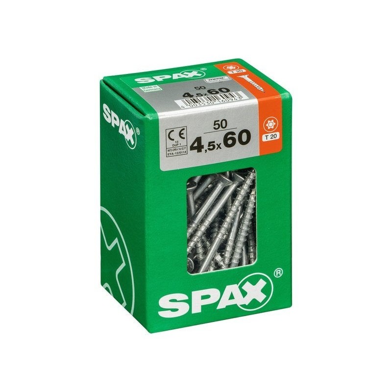 Lot De 50 Vis Acier Tête Fraisée Torx Spax, Diam.4.5 Mm X L.60 Mm