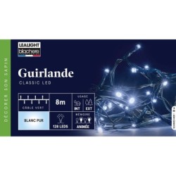 Guirlande lumineuse int/ext flicker 128led clignotante blanc froid cable vert 8m