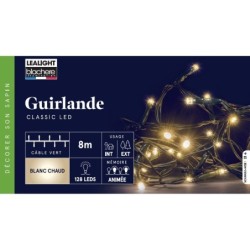 Guirlande lumineuse int/ext flicker 128 led clignotante blanc chaud cable vert 8m