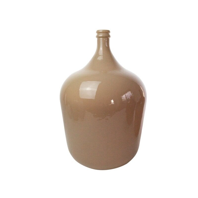 Vase Dame Jeanne verre, beige l.40 x H.56 cm