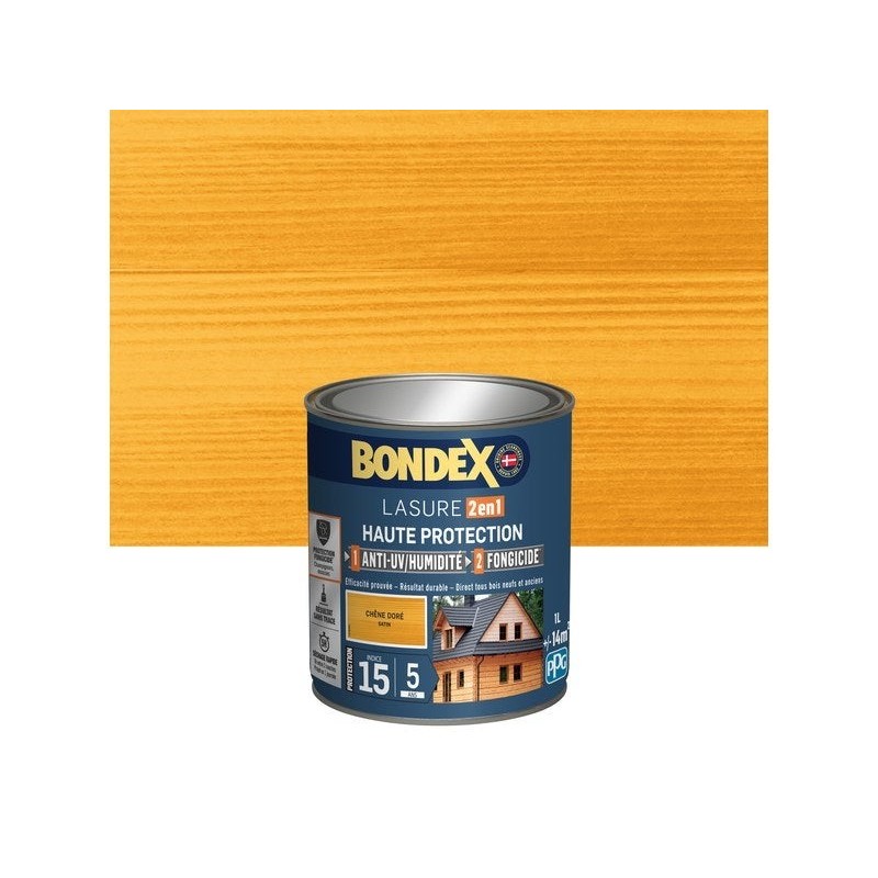 Lasure BONDEX 2en1 haute protection 5 ans chêne dore satiné 1 L