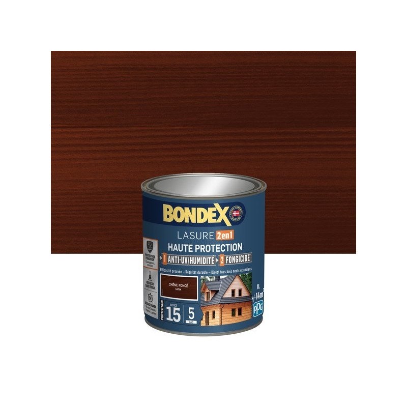 Lasure BONDEX 2en1 haute protection 5 ans chêne fonce satiné 1 L