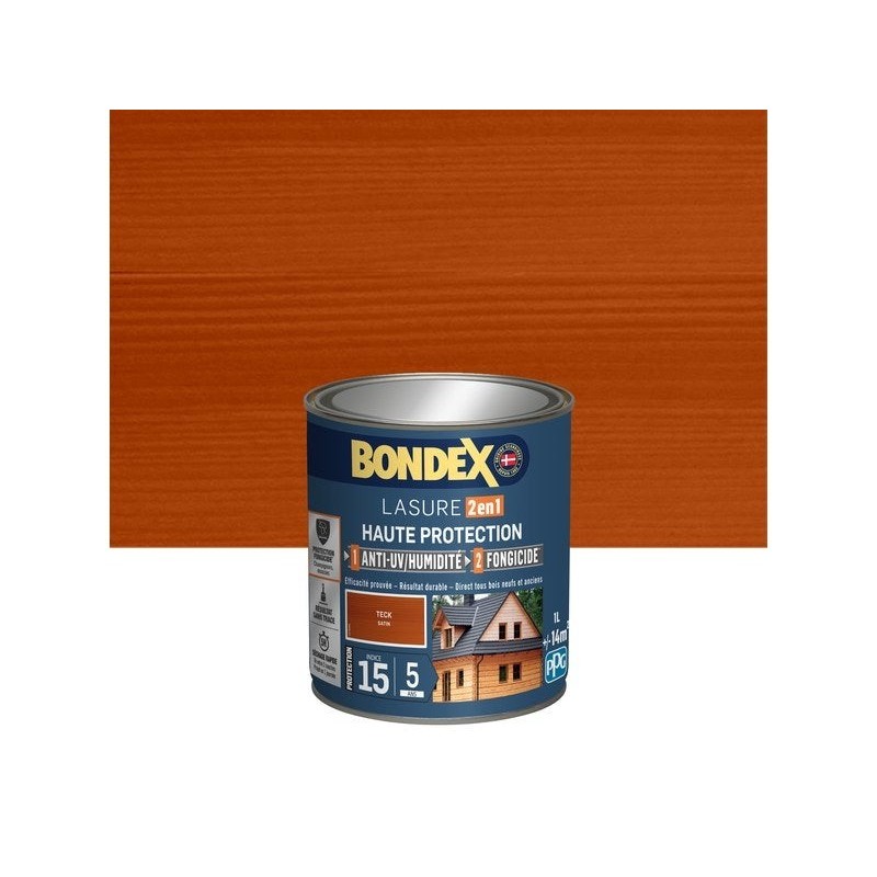 Lasure BONDEX 2en1 haute protection 5 ans teck satiné 1 L