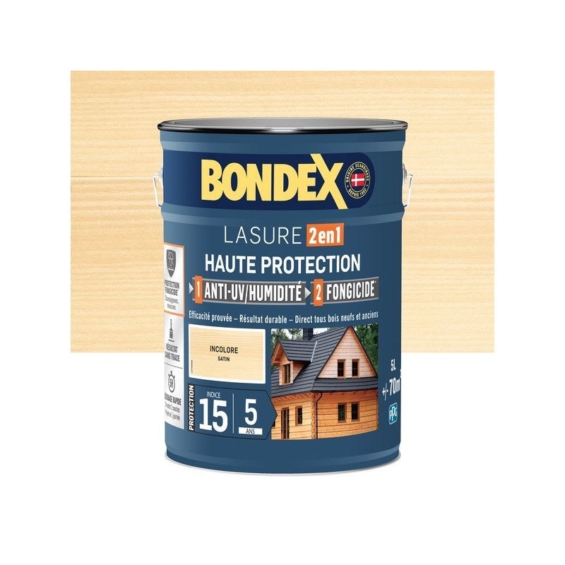 Lasure BONDEX 2en1 haute protection 5 ans incolore satiné 5 L