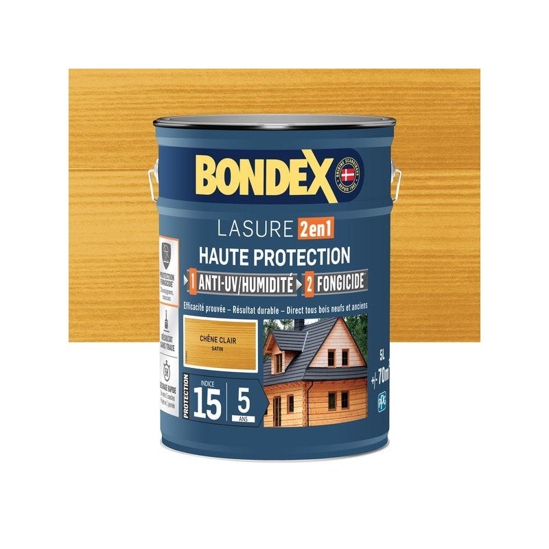 Lasure BONDEX 2en1 haute protection 5 ans chêne clair satiné 5 L