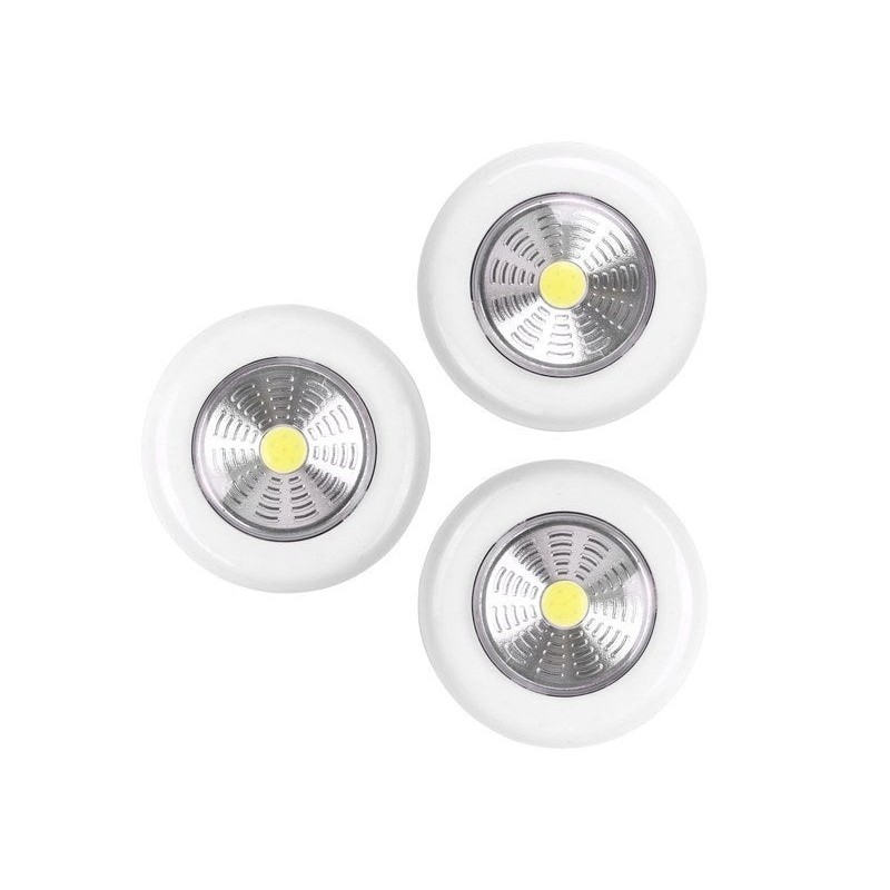 Lot de 3 éclairages bouton poussoir led à pile 3AAA blanc neutre