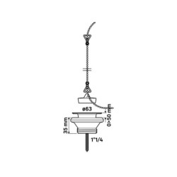 Bonde lavabo diam. 63 mm + bouchon avec chaîne EQUATION