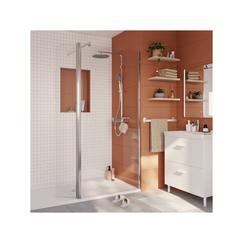 Paroi de douche à l'italienne verre transparent, l.90 cm, Ep. 6 mm chromé Easy