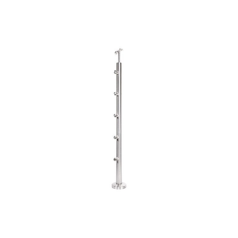 Poteau garde-corps Inox gris pose à plat Noxi, H.96 cm, ARTENS