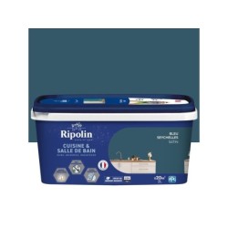 Peinture mur, RIPOLIN cuisine et bain, 2 litres, bleu seychelles satin