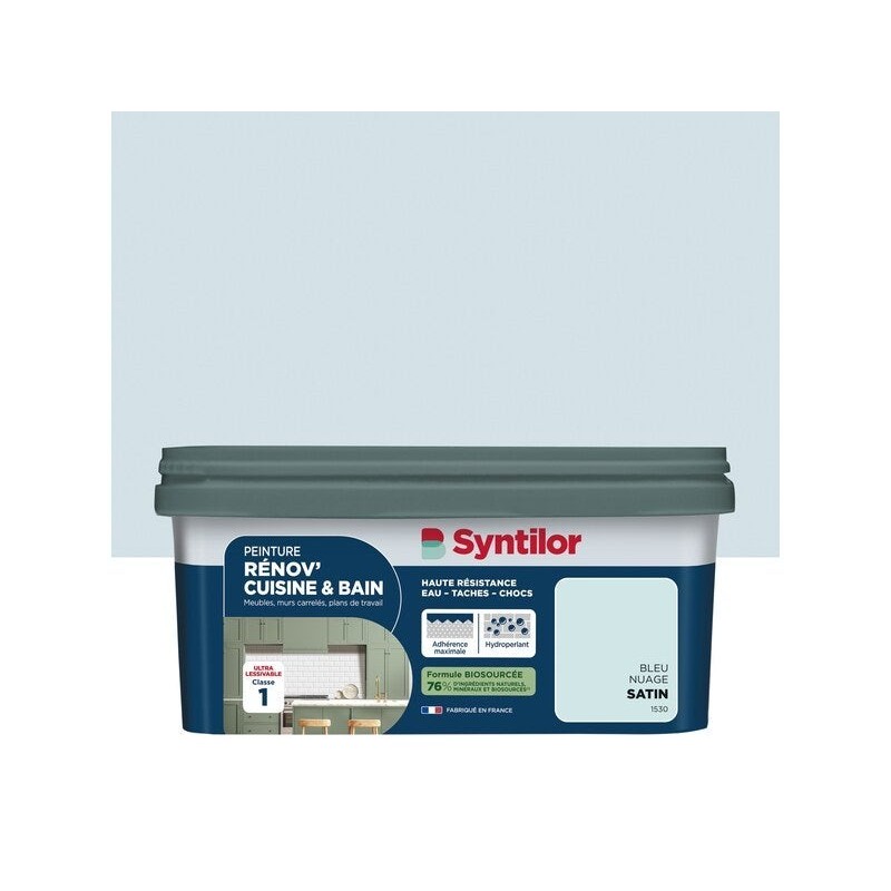 Peinture meuble bleu nuage satin SYNTILOR Renov' cuisine et bain 2l