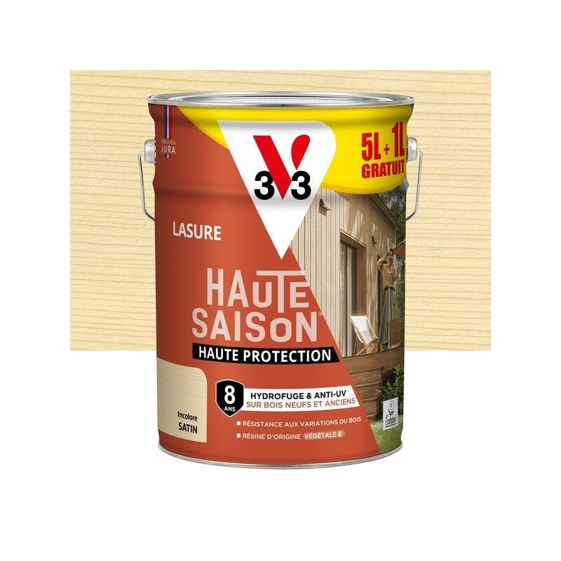 Lasure V33 haute saison 8 ans incolore satiné 5L+20% gratuit