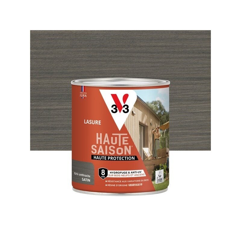 Lasure V33 Haute saison 8 ans gris anthracite satiné 0.75 l