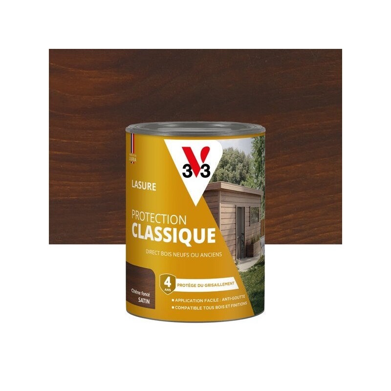 Lasure V33 Protection classique 4 ans chêne foncé satiné 0.75 l