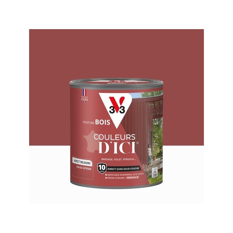 Peinture extérieure bois V33 Couleurs d'ici, rouge intense velours  0.5l