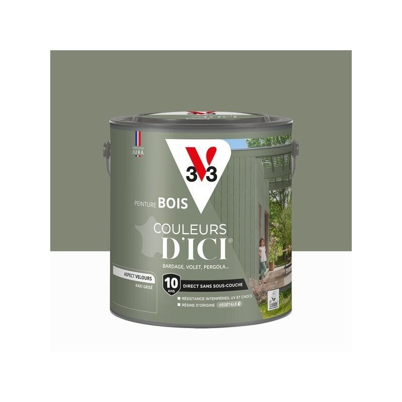 Peinture extérieure bois V33 Couleurs d'ici, kaki grisé velours 2l