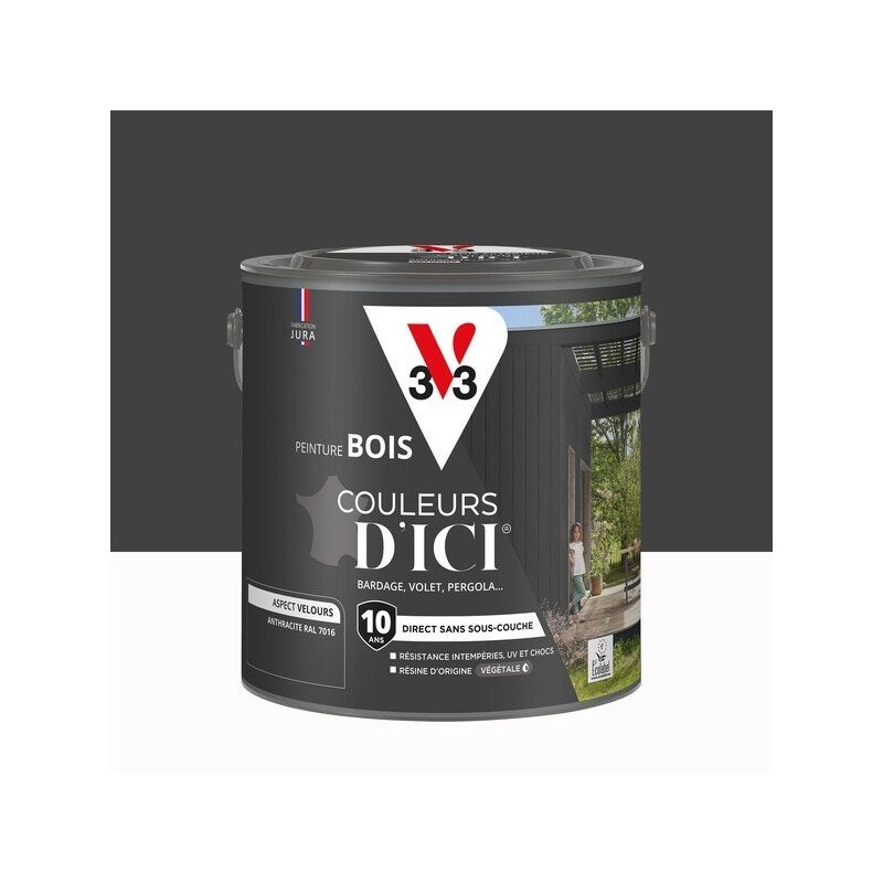 Peinture extérieure bois V33 Couleurs d'ici, anthracite ral 7016 velours  2l