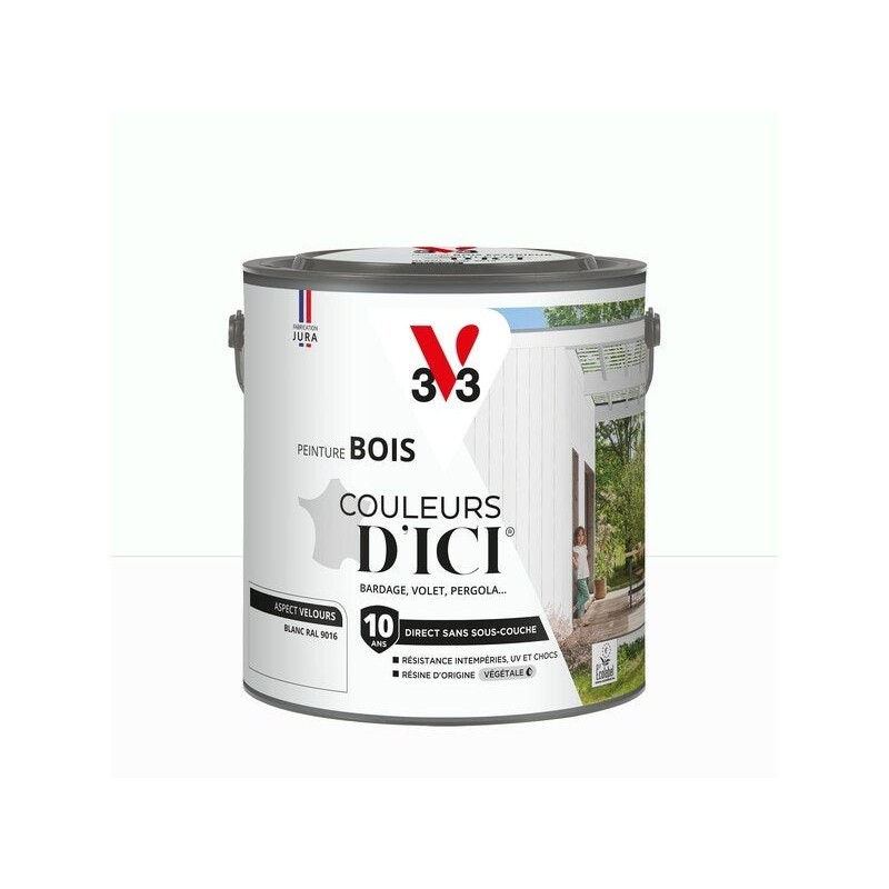 Peinture extérieure bois V33 Couleurs d'ici, blanc ral 9016 velours  2l