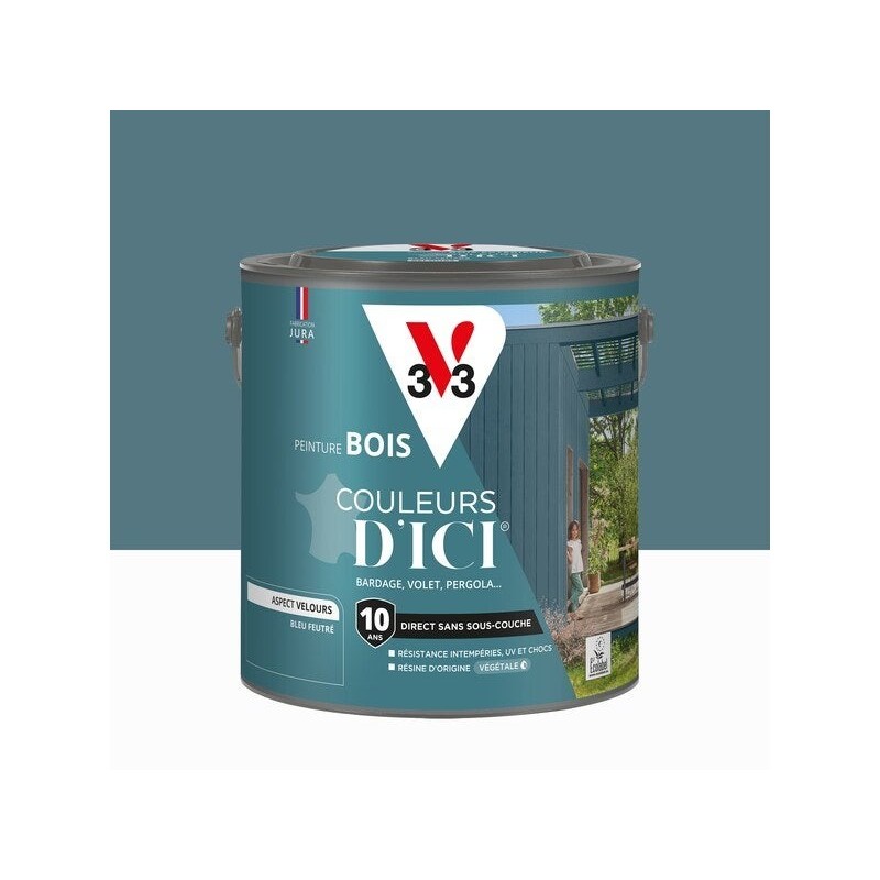 Peinture extérieure bois V33 Couleurs d'ici, bleu feutré velours  2l