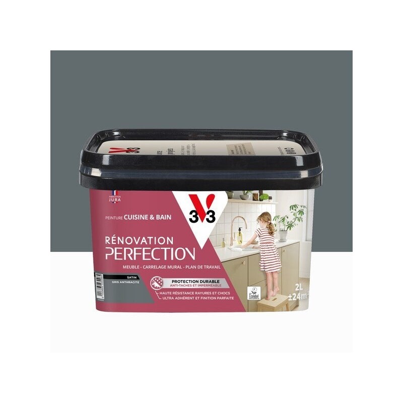 Peinture meuble anthracite satin V33 Rénovation cuisine et bain 2l