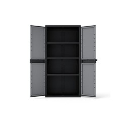 Armoire haute, multiusage, en polypropylène 3 étagères SPACEO, gris et noir, l.89.7 x H.180 x P.53.7 cm