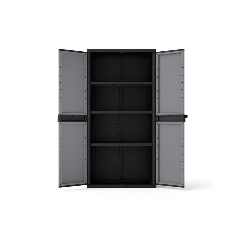 Armoire haute, multiusage, en polypropylène 3 étagères SPACEO, gris et noir, l.89.7 x H.180 x P.53.7 cm