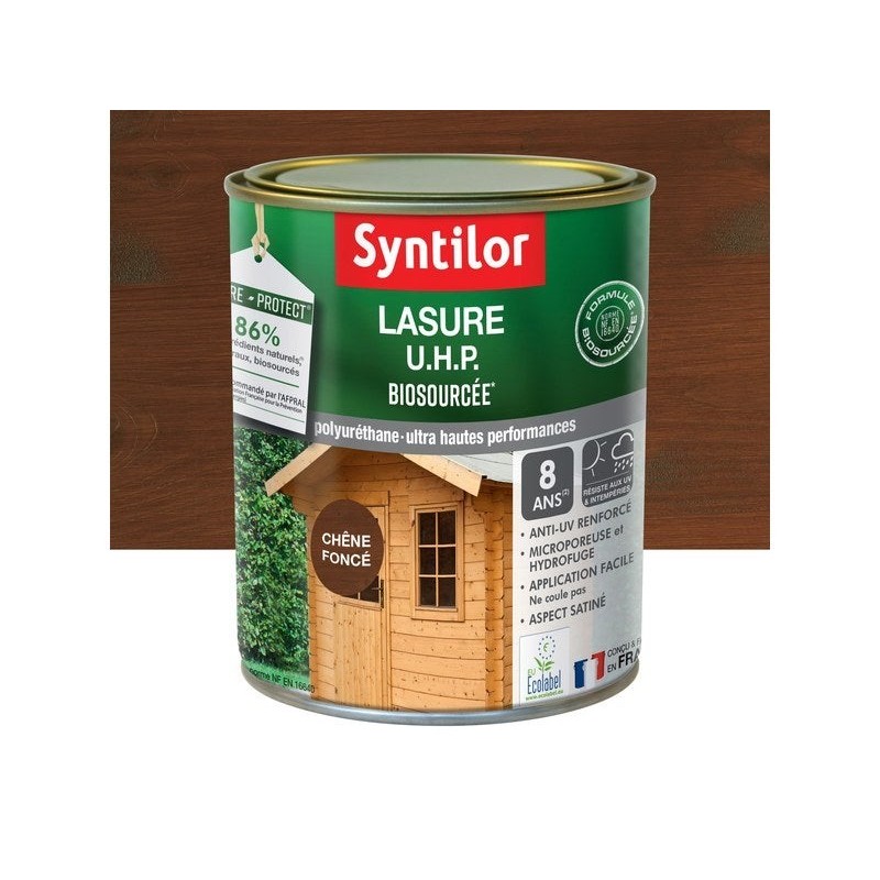 Lasure SYNTILOR U.H.P. biosourcee nature protect 8 ans chêne fonce satiné 1 L