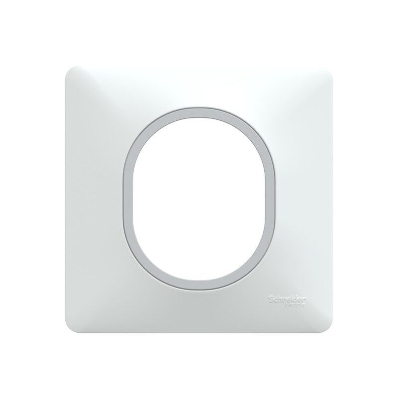 Plaque simple Ovalis, SCHNEIDER ELECTRIC, blanc bague effet argent chromé