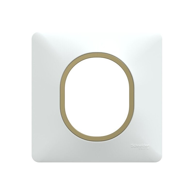 Plaque simple Ovalis, SCHNEIDER ELECTRIC, blanc bague effet laiton