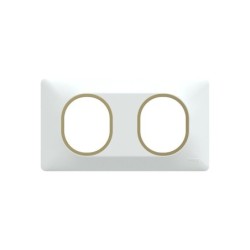 Plaque double Ovalis, SCHNEIDER ELECTRIC, blanc bague effet laiton