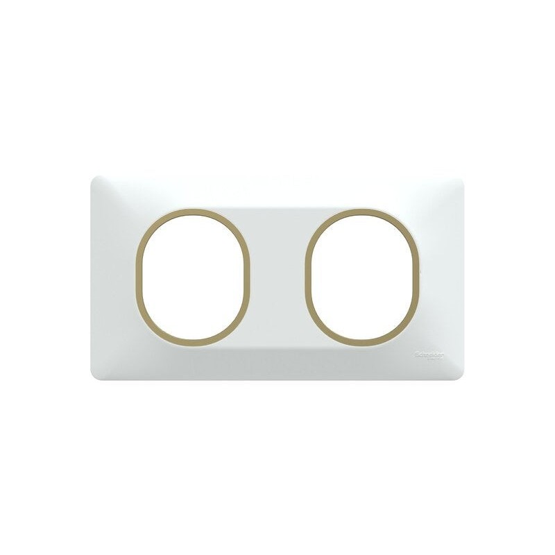 Plaque double Ovalis, SCHNEIDER ELECTRIC, blanc bague effet laiton