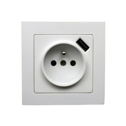 Prise Avec Terre Et Prise Chargeur Usb Chantier, Blanc