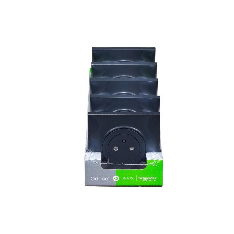 Lot de 5 prises affleurantes complètes Odace, SCHNEIDER ELECTRIC, anthracite