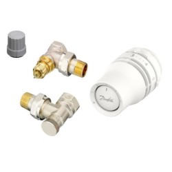 Kit corps et robinet thermostatique équerre clic-clac laiton nickelé DANFOSS