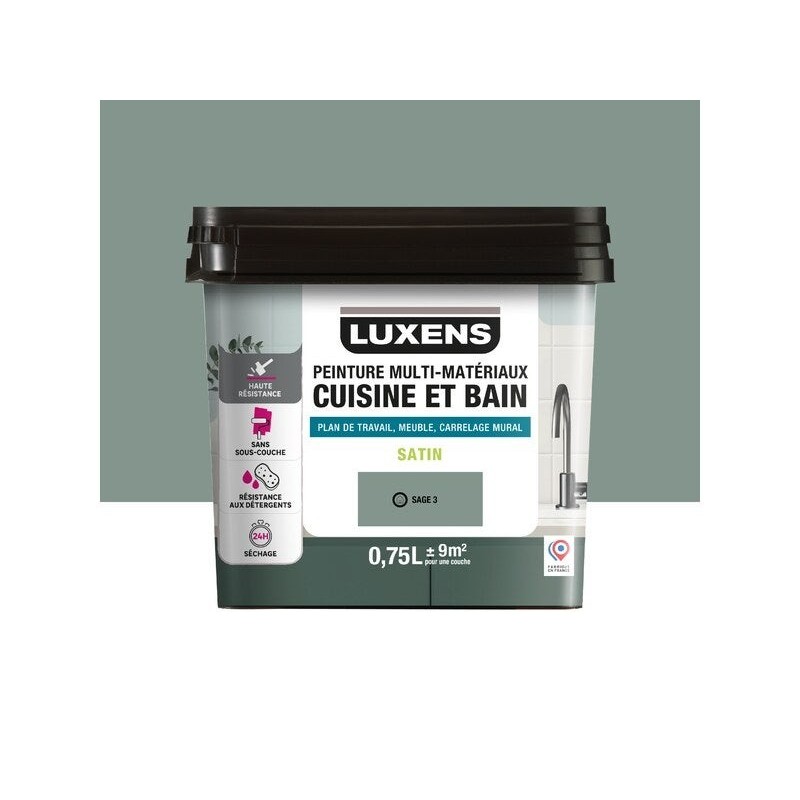 Peinture carrelage, meuble, crédence sage 3 satin LUXENS Cuisine et bain 0.75l