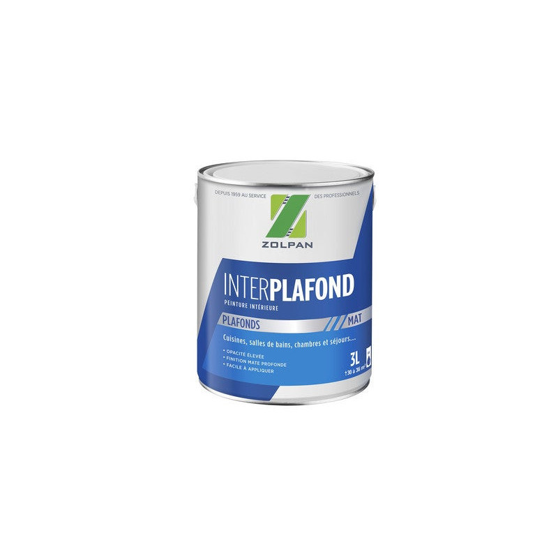 Peinture Plafond Zolpan Inter Plafond Blanc Mat, 3 L